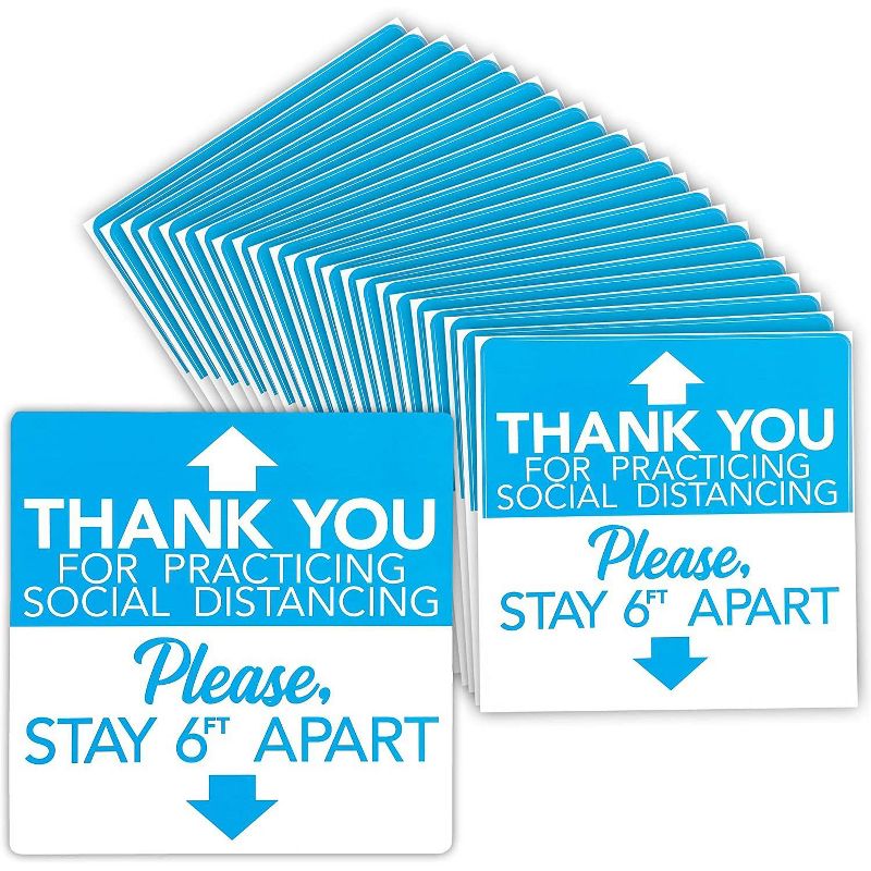 24-Count Social Distancing Decal Stickers for Floor, Windows and Signs (8x8 inches, Blue)