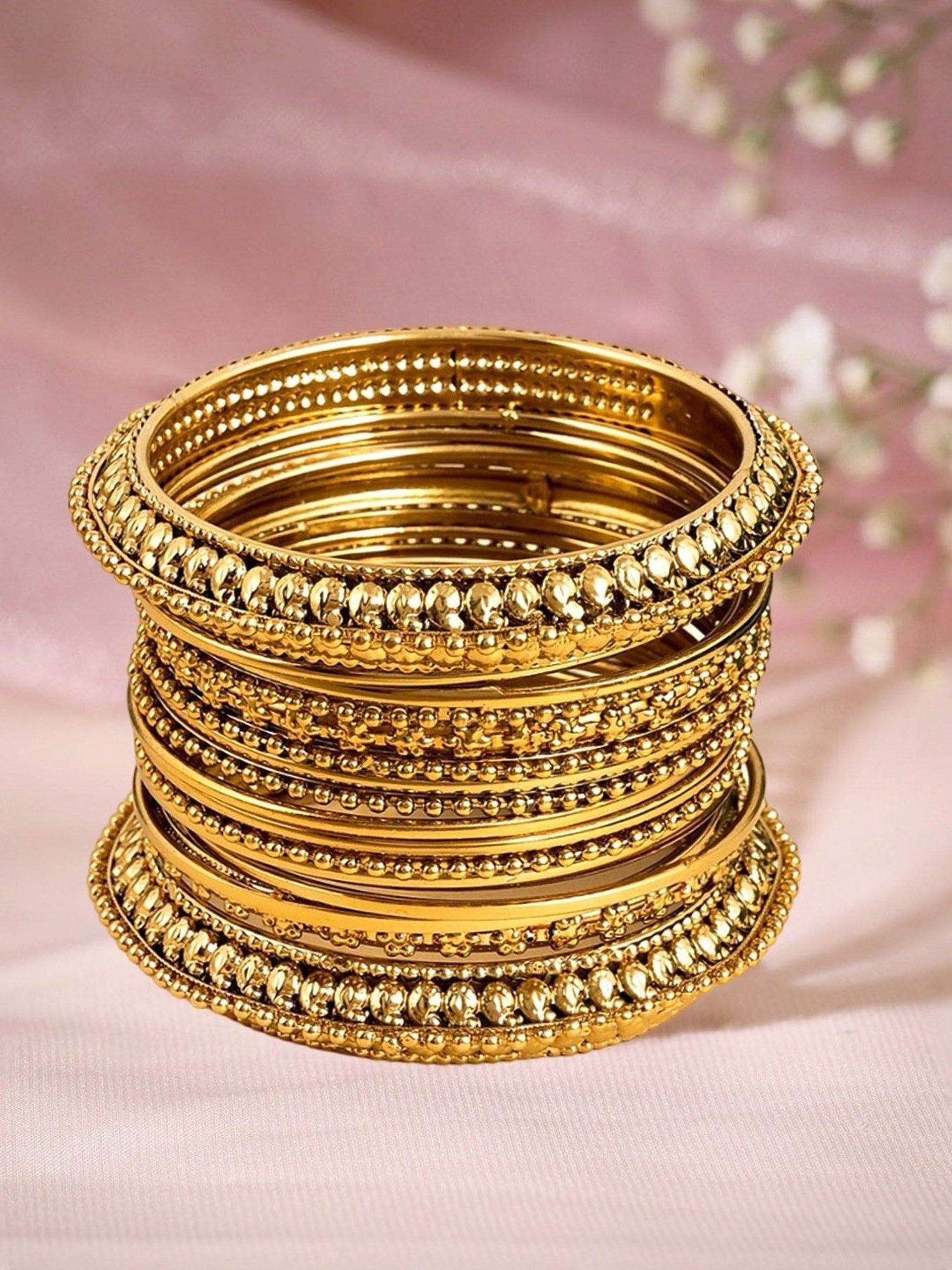 Oomph Antique Gold Bangles - Set of 16