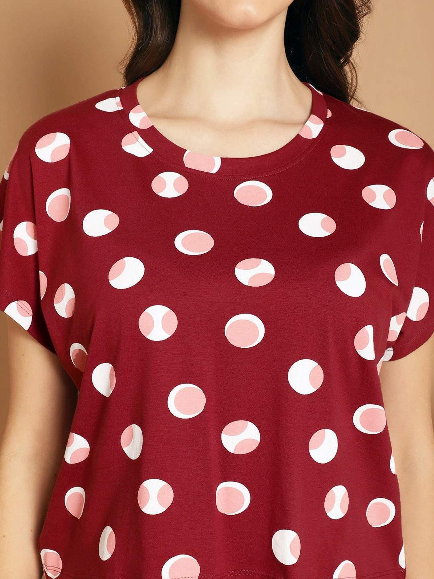 Kanvin Maroon Cotton Printed Top Pyjamas Set