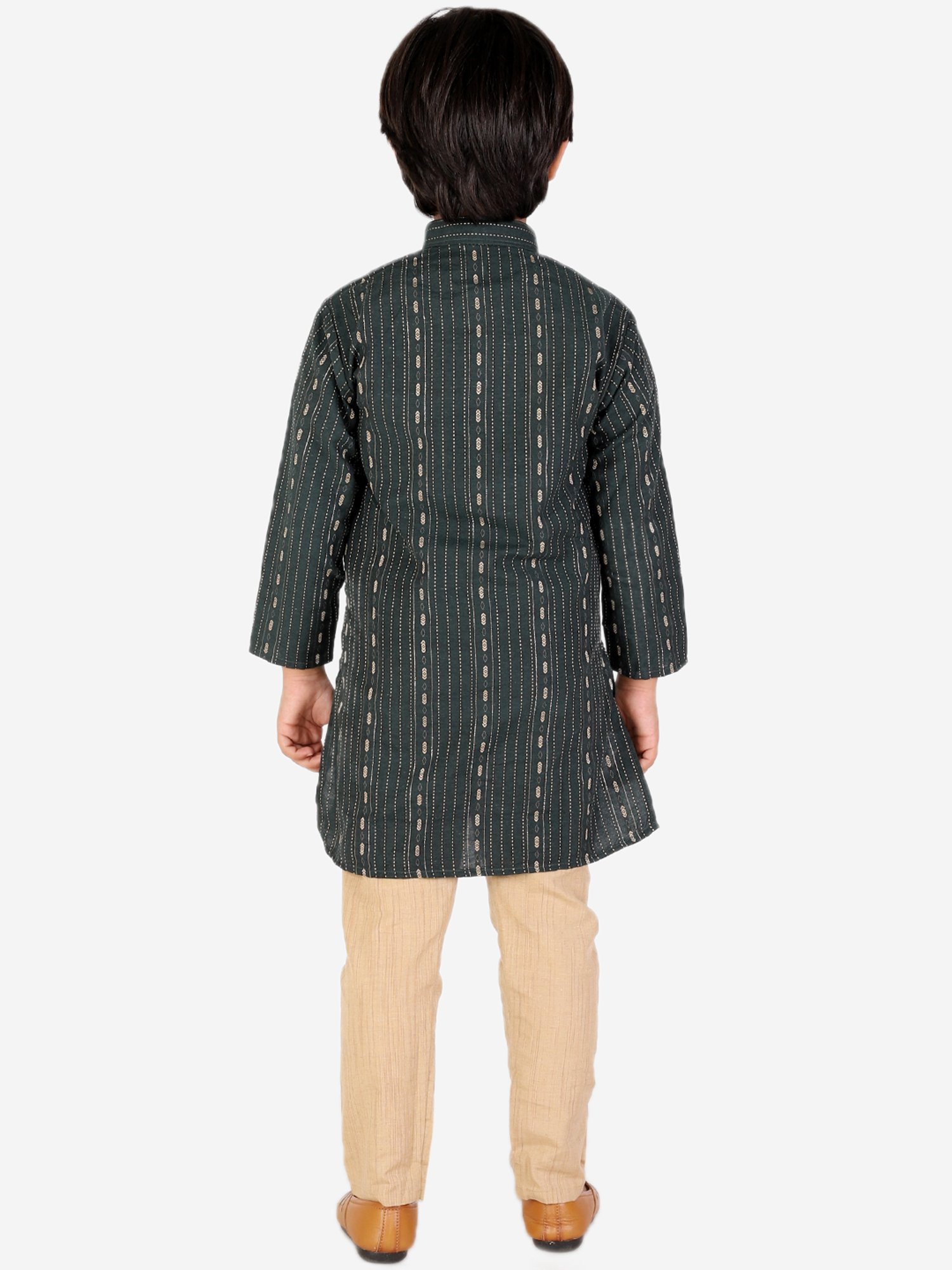 Pro-Ethic Style Developer Kids Green & Beige Printed Full Sleeves Kurta with Pyjamas