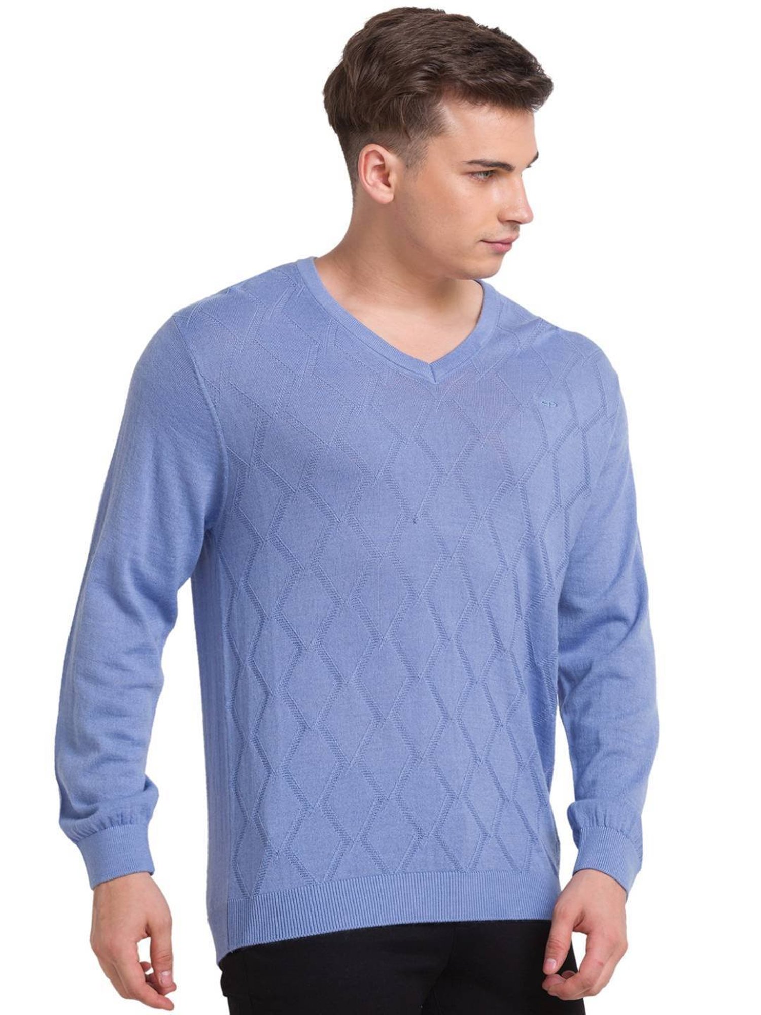 ColorPlus Blue Tailored Fit Self Pattern Sweater
