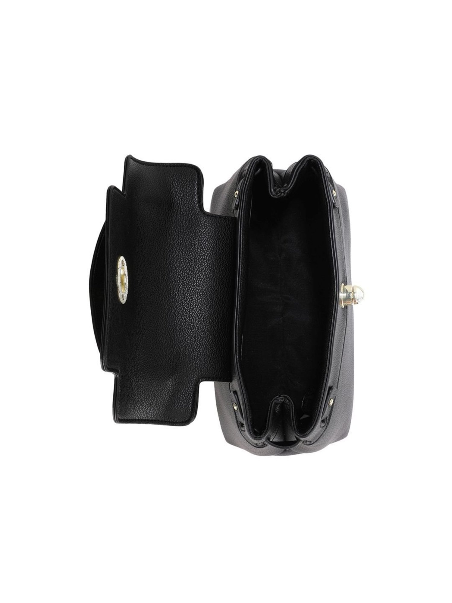 Tyra Lillian Black Solid Faux Leather Satchel Handbag