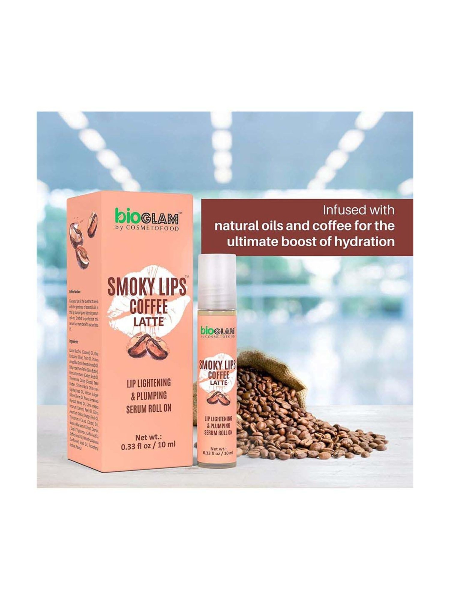 Cosmetofood Bioglam Smoky Lips Coffee latte Lighten and Plump Serum Roll-On For Plump Lips - 10 ml