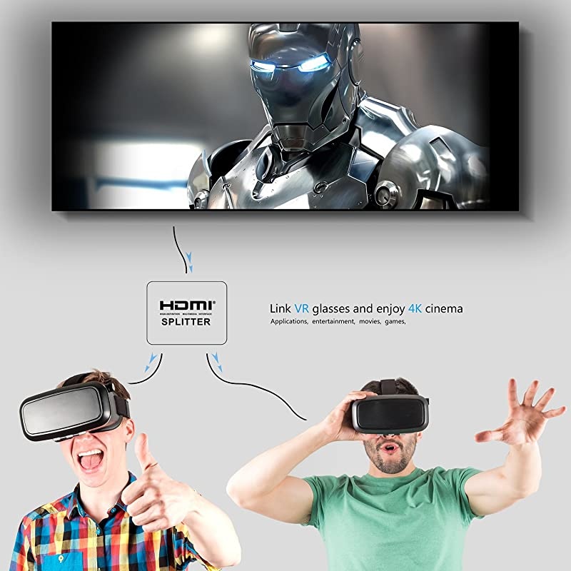 4K HDMI Splitter 1x2, Ultra Thin 1 Input 2 Output HDMI Switcher Box Support 4K@30Hz, 1080p@60Hz, 3D, 2160p for PS4, Xbox, Apple Tv and More