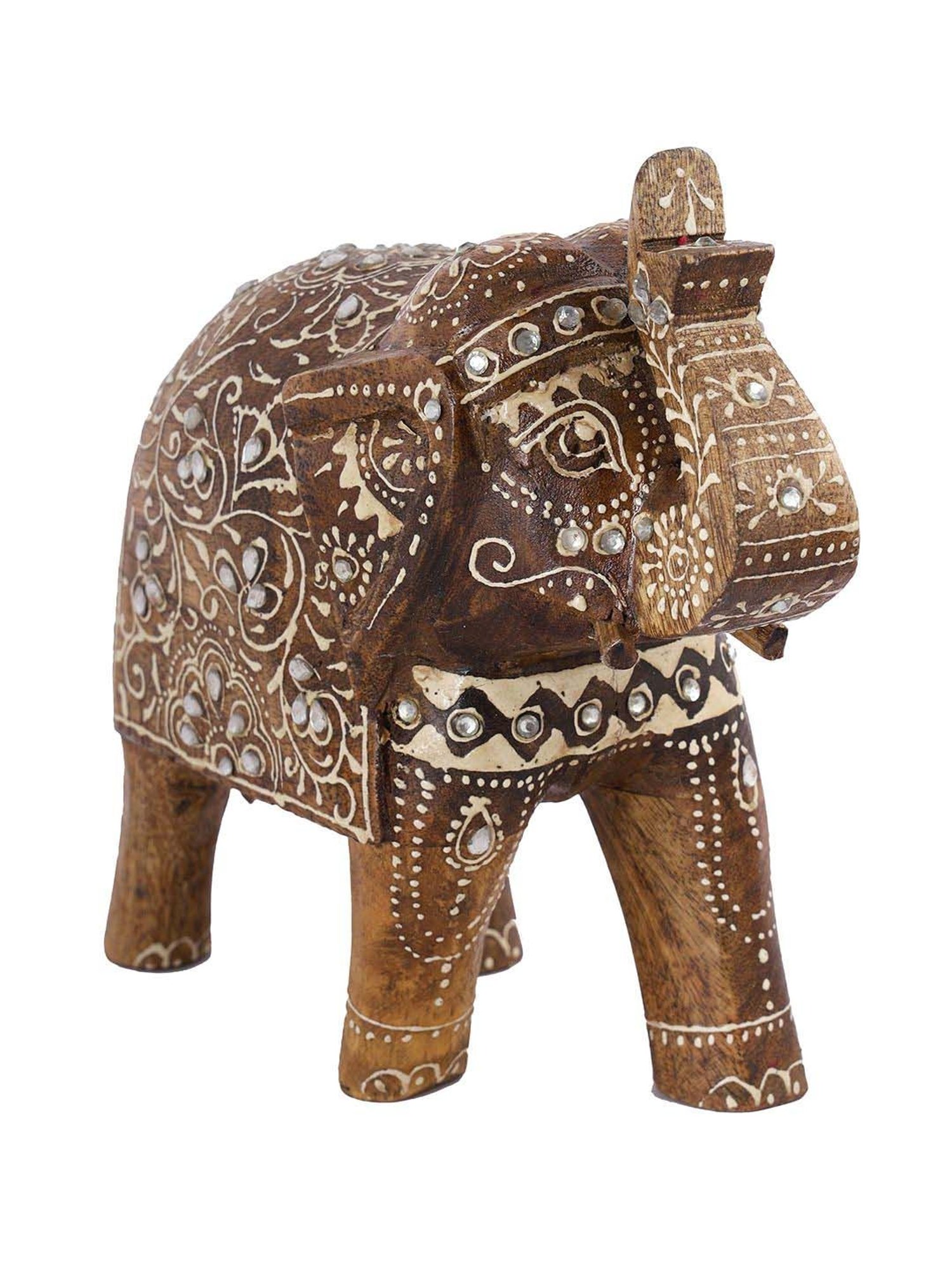 Aapno Rajasthan Brown & White Wooden Elephant Showpiece