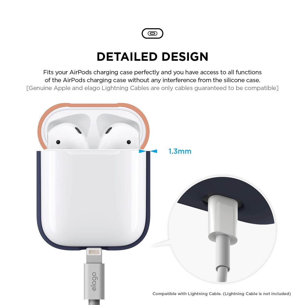 elago AirPods Duo Case [Body-Jean Indigo/Top-Peach, Medium Grey] - [Extra Protection] for Apple AirPods