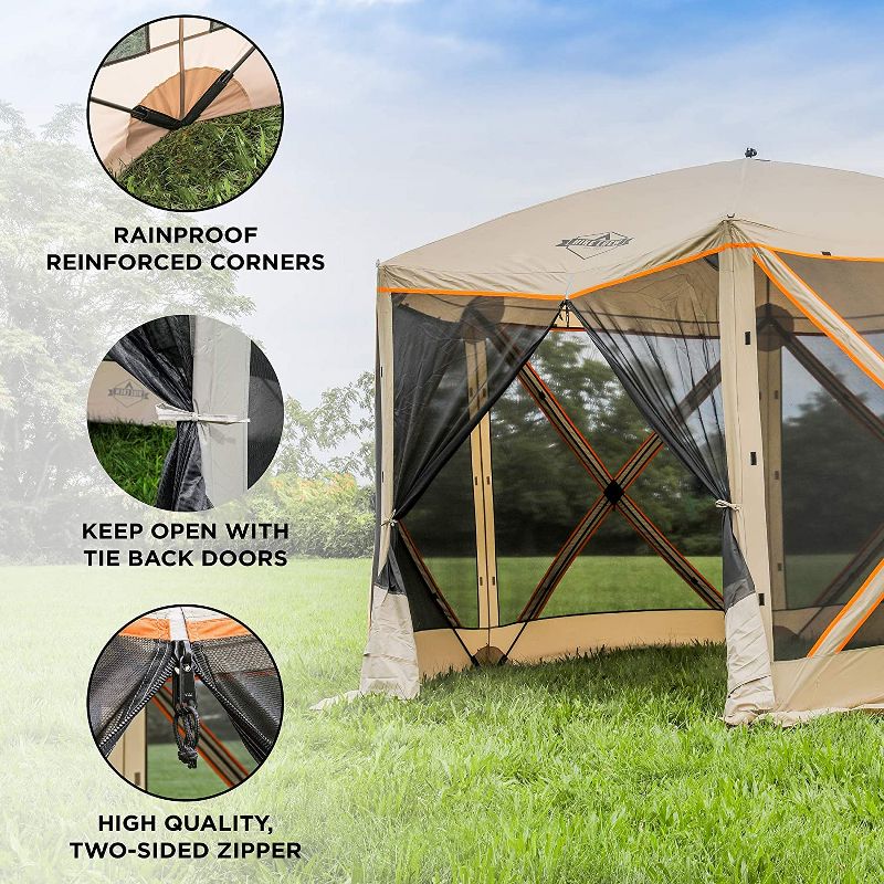 Hike Crew 6-Panel Pop-Up Screen House Gazebo 140x140 Inch &ndash; Instant Setup 6-Sided Hub Tent UV Resistant (SPF 50+) Fits 8 People Heavy Duty 210D Material &ndash; Includes Carry Bag & Ground Stakes