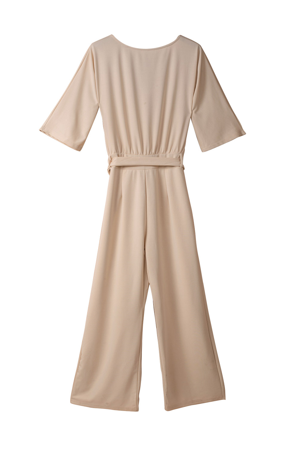 Rose Tan Solid Self Tied Straps Pleated Wide Leg Jumpsuit
