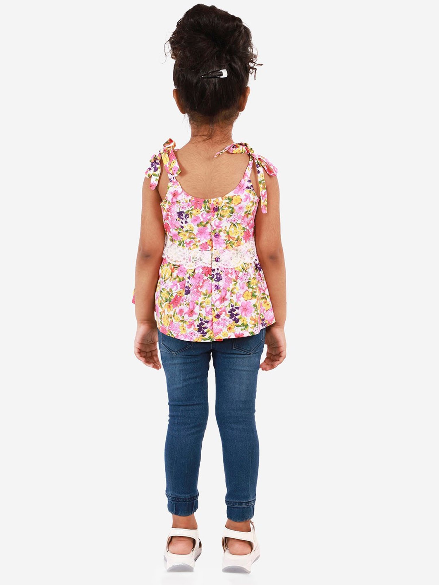 Lil Drama Kids White Floral Print Top