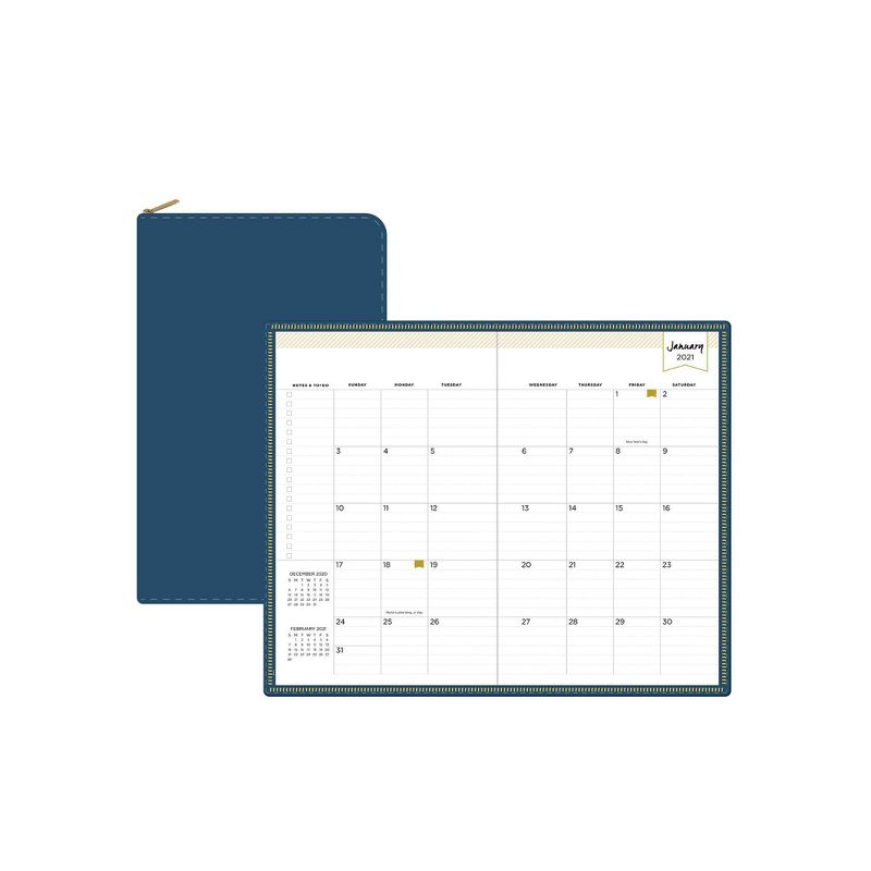 2021 Planner 5" x 8" Faux Leather Weekly/Monthly Bookbound Zip Closure Navy - Day Designer