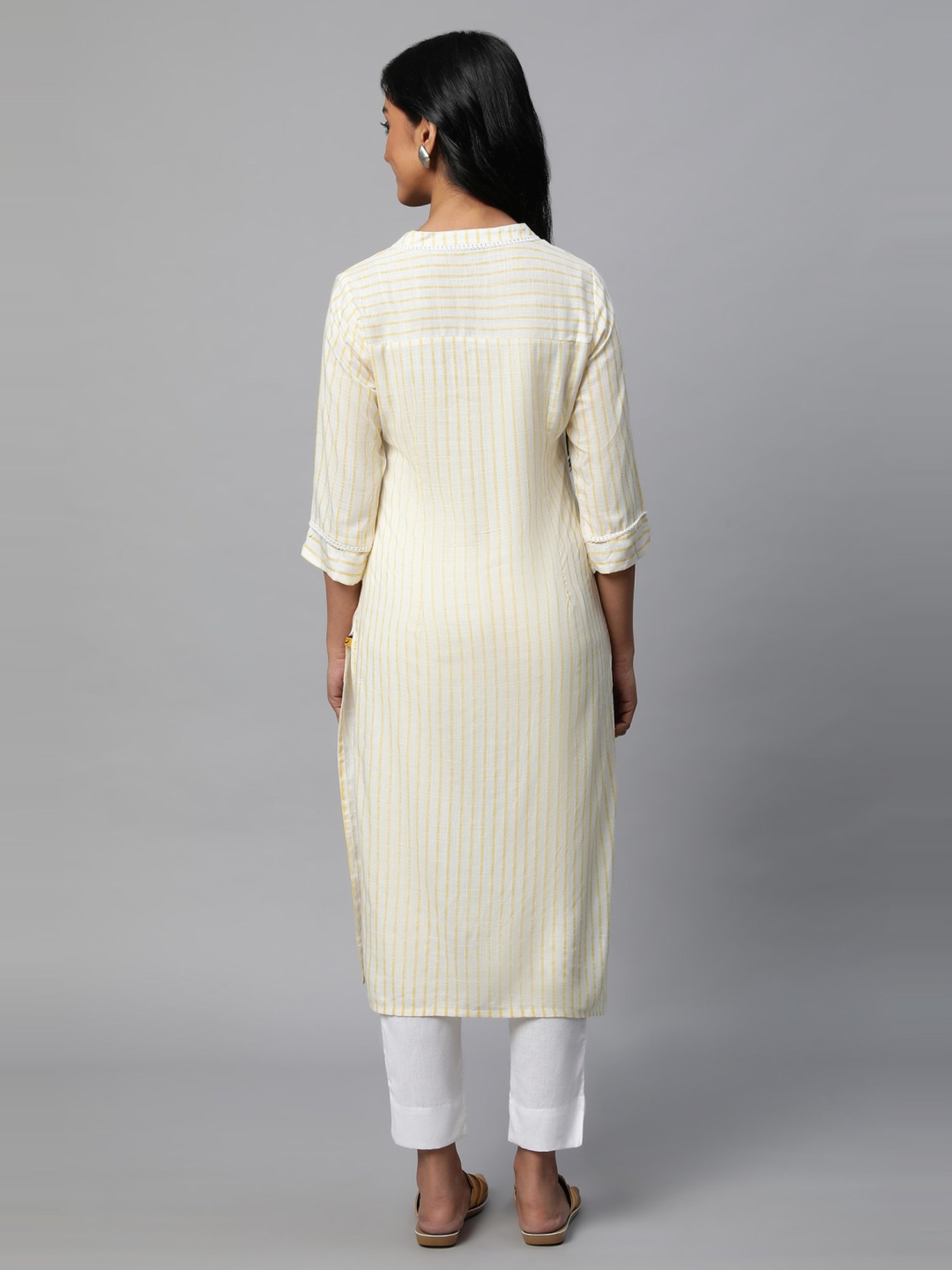 Aurelia Yellow & White Printed Kurta Pant Set