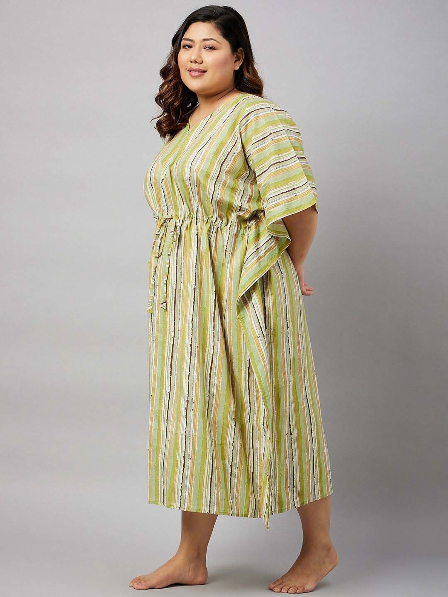 Secrets By ZeroKaata Green Cotton Printed Kaftan