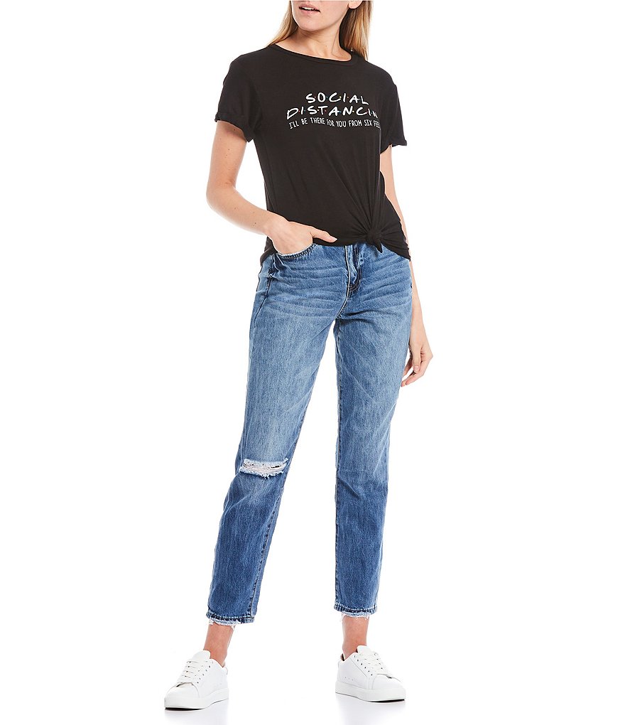 YMI Jeanswear Dream High Rise Raw Hem Mom Jeans