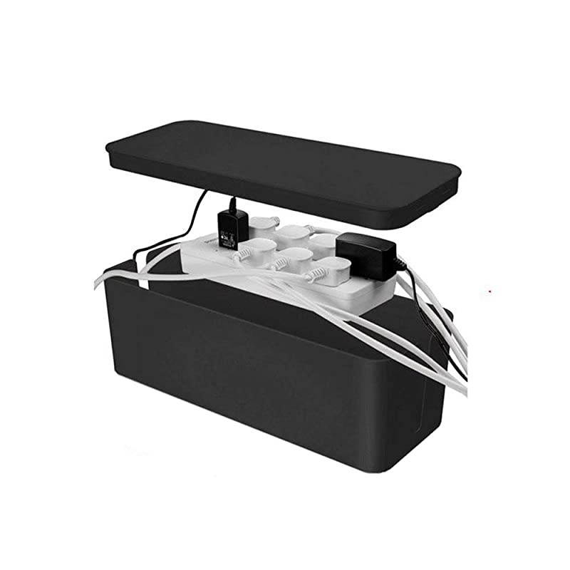of 3 3 Cable Management Boxes + 3 Wire Ties Large Cord Box Organizers to Hold and Hide Power Strip Charger Adapter Power Cord Charging Station USB HUB Black