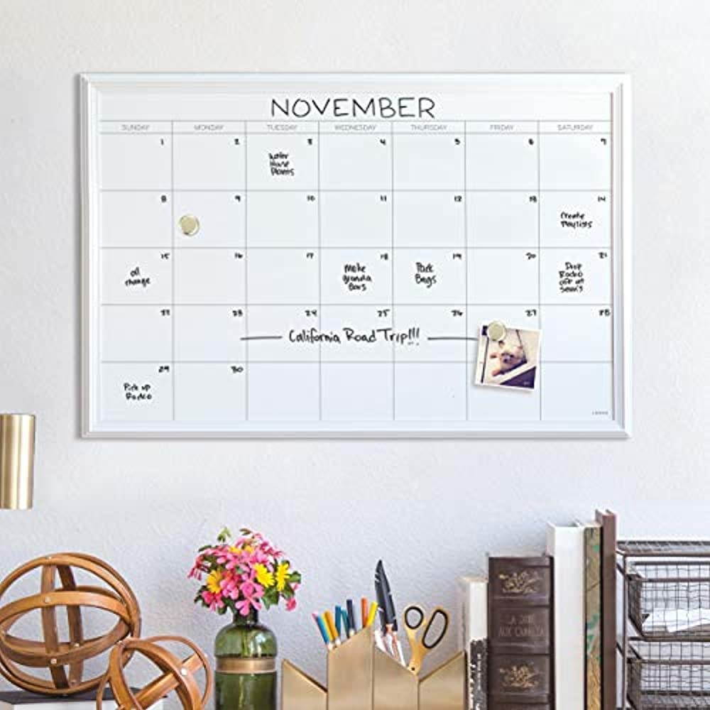 Magnetic Dry Erase Calendar with Decor Frame 30 x 20 White Surface and Frame 2075U0001