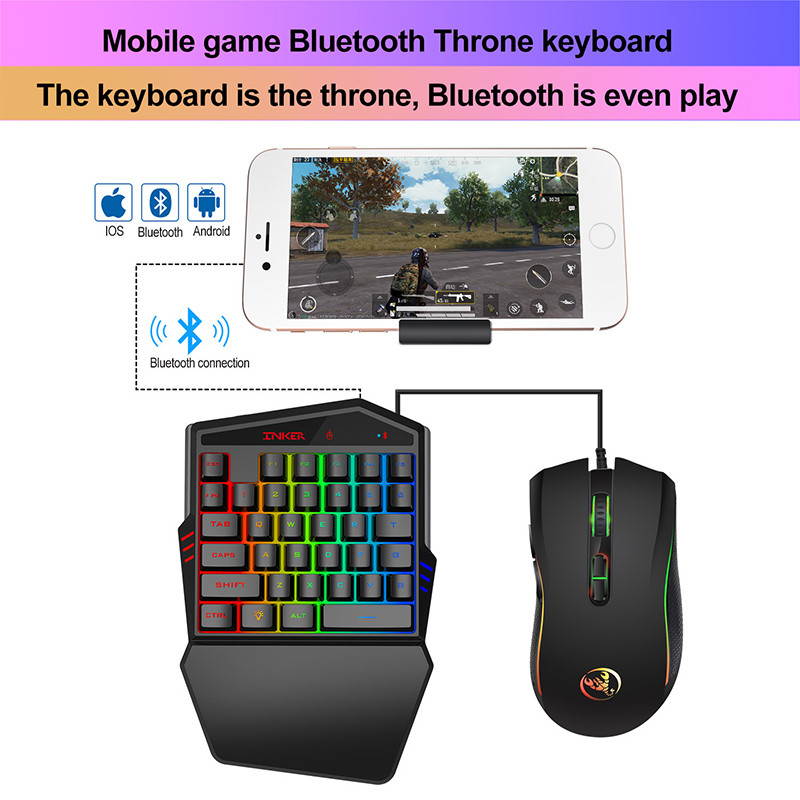 HXSJ K88 Mobile Bluetooth Wireless Keyboard 35 Keys Rbg Backlit Wired Mouse 3200dpi Gaming Pubg Keyboard for Android/ios Gaming Converter