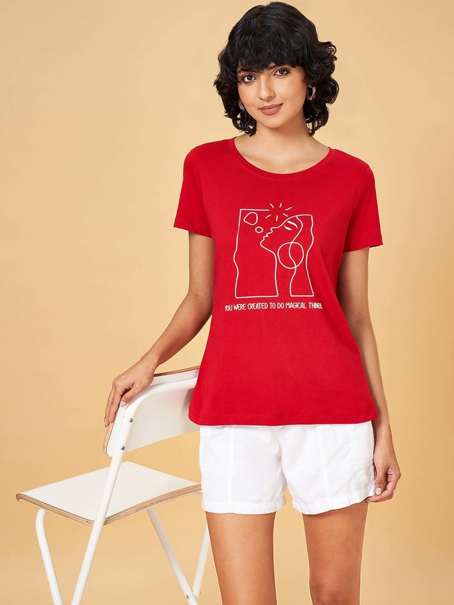 Honey by Pantaloons Red Cotton Printed T-Shirt