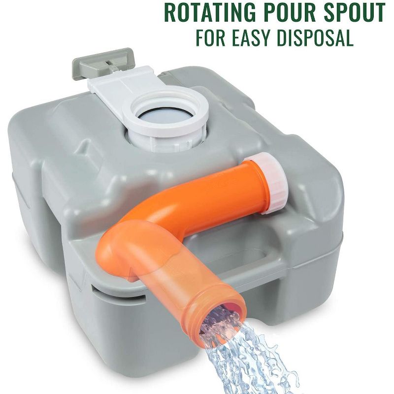 Hike Crew Advanced Portable Outdoor Camping and Travel Toilet &ndash; Adult Porta Potty w/Level Indicator, Rotating Spout, Pressure Valve, 3-Way Pistol Flush &ndash; for RV, Boat or Trailer &ndash; 5.3 Gallon (20L)