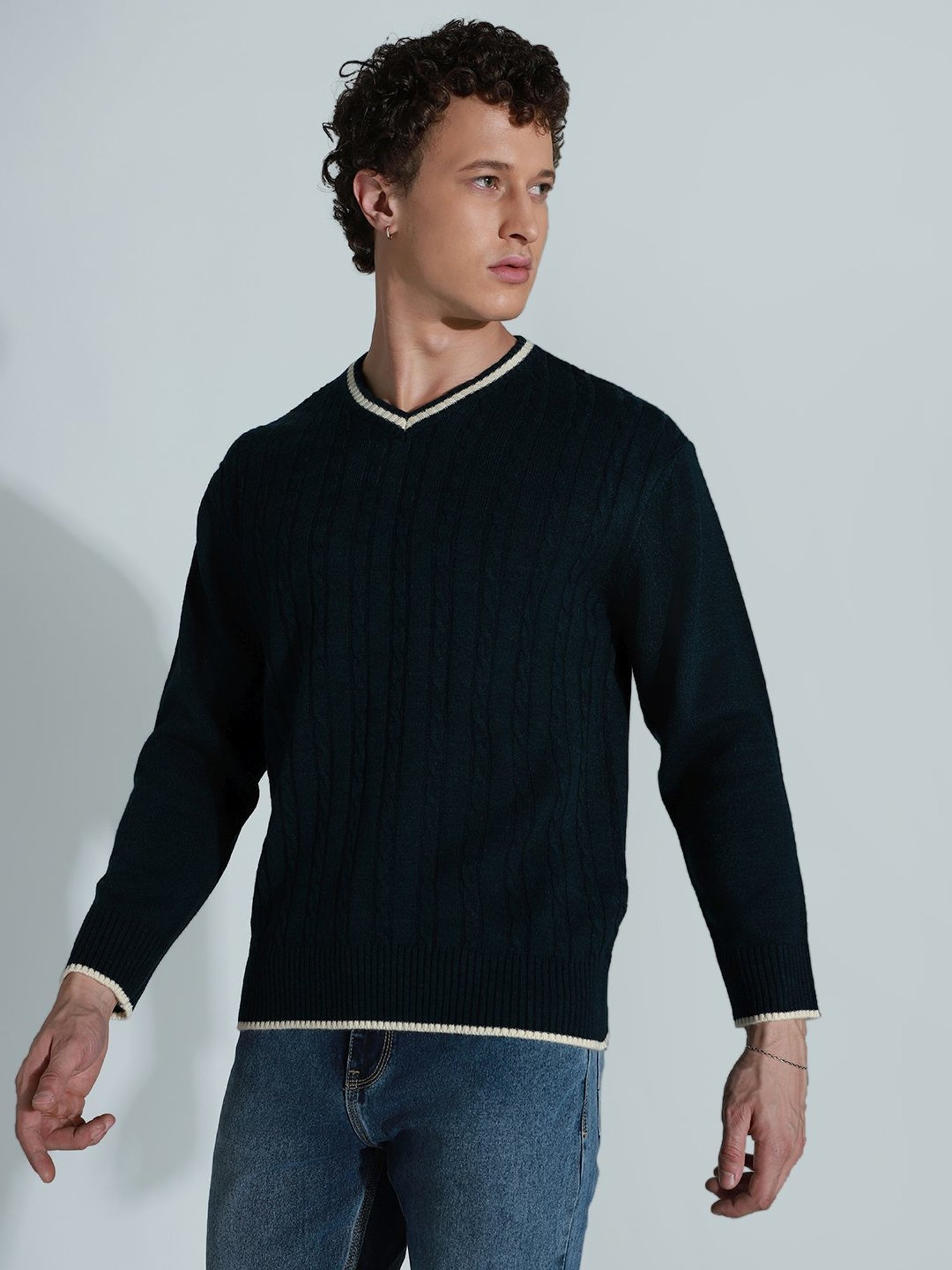 Hubberholme Green Regular Fit Self Pattern Sweater