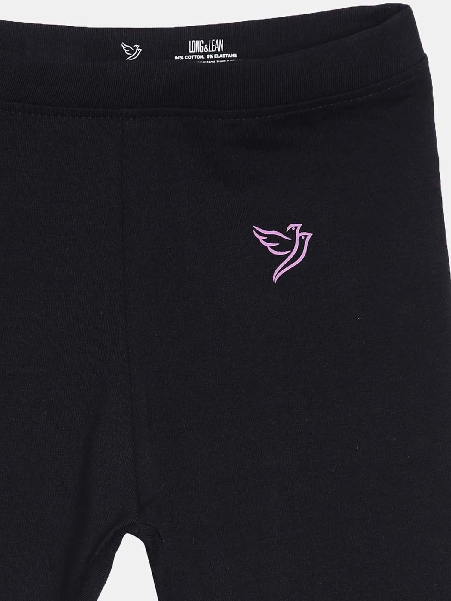 TWIN BIRDS Kids Black & Beige Cotton Regular Fit Leggings (Pack of 2)