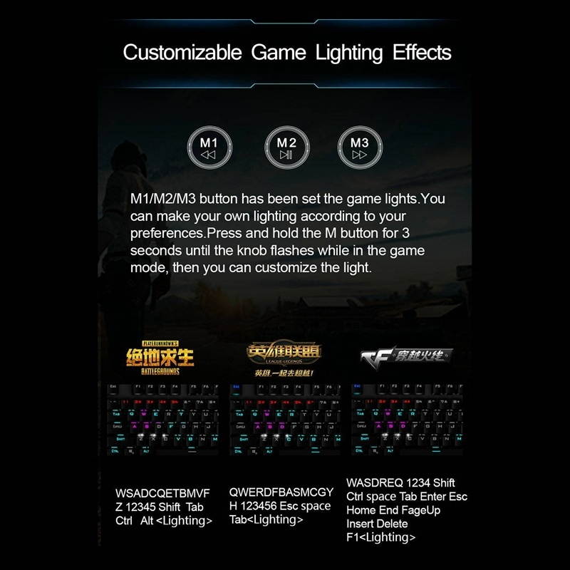 AULA F2088/F2058 108 Keys Mixed Light Mechanical Blue Switch Wired USB Gaming Keyboard with Metal Button