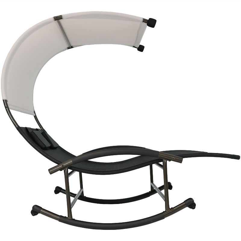 Sunnydaze Outdoor Double Chaise Lounge Bed with Canopy Shade and Headrest Pillows, Black