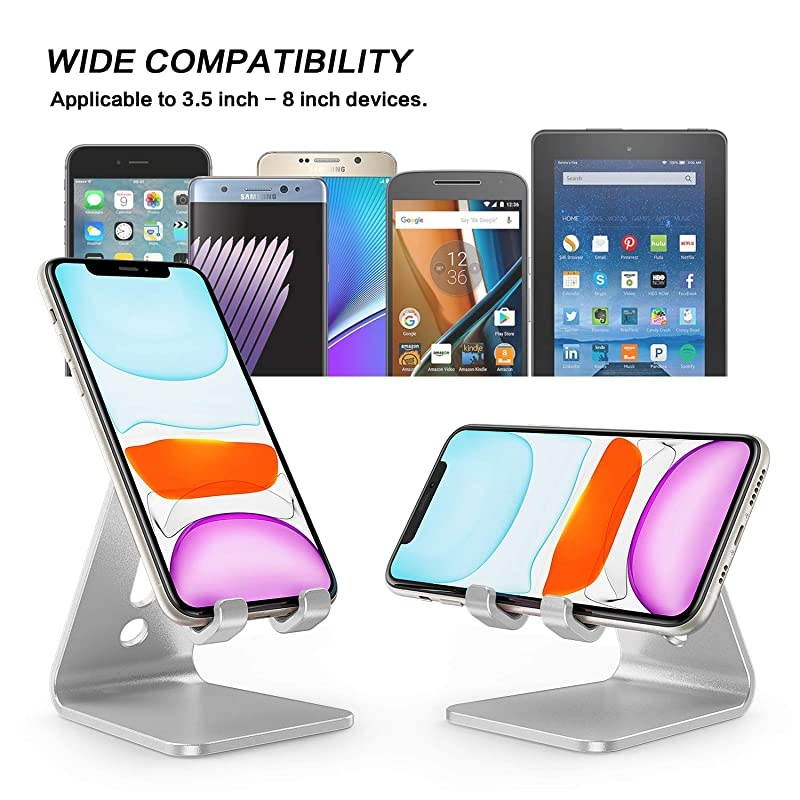 2 Pack  Cell Phone Stand Upgraded Aluminum Cell Phone Holder Phone Cradle with Protective Pads for Phone 12 Pro Max 11 XR XS 8 Plus SE iPad Mini and Android Phones Silver + Sliver