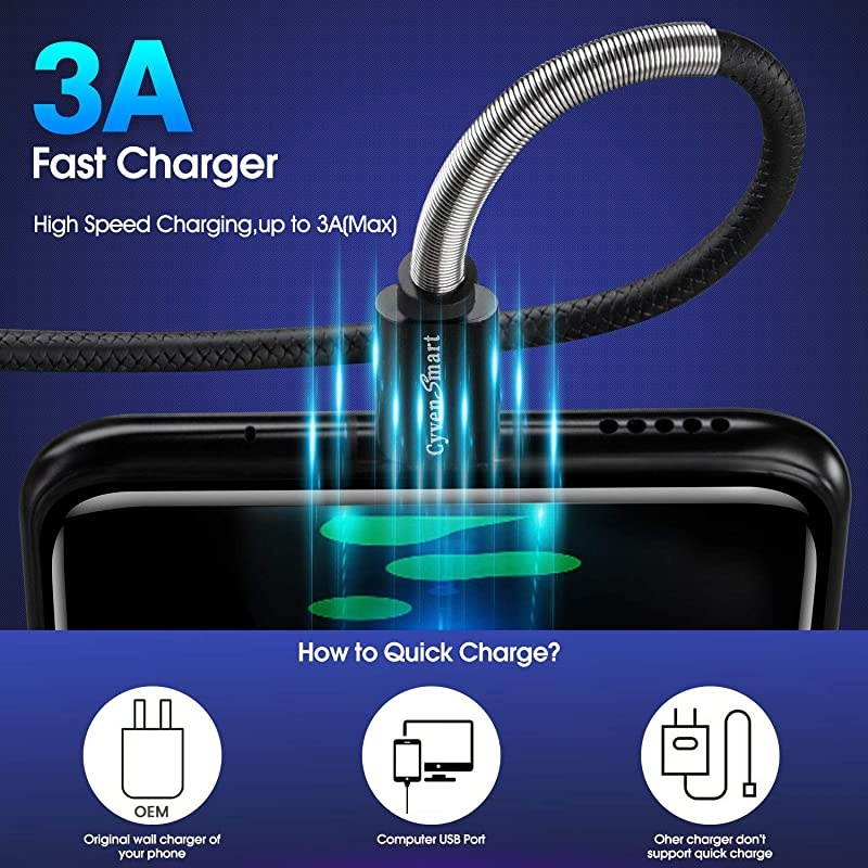Compatible with Samsung Galaxy S10 S9 S8 Plus Charger3A Fast Charging3 Pack TPE USB C Cable 6ftUSB A to Type C Replacement for Samsung A10A20A51Note 98LG V50 V40 G8 G7 ThinqMoto Z