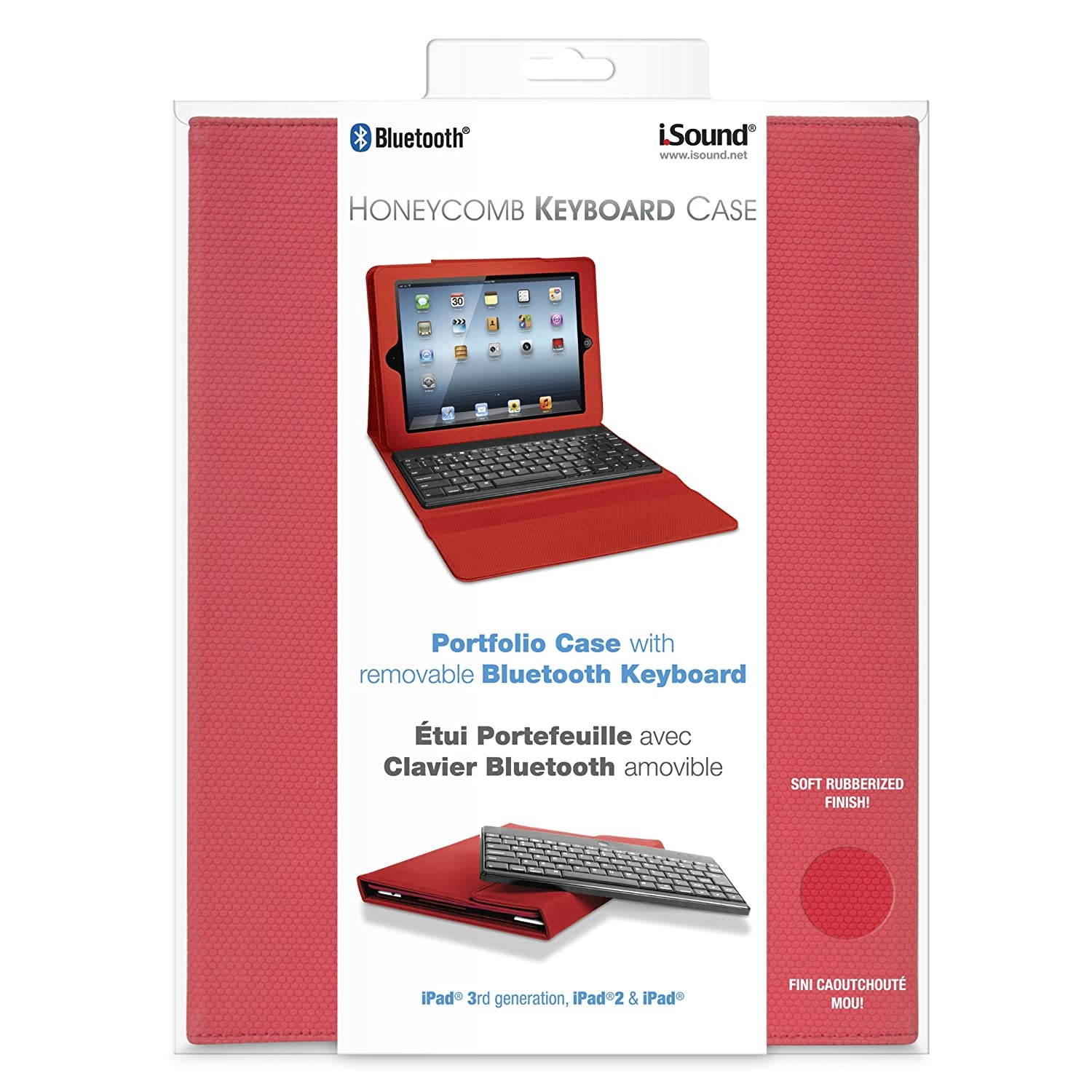 iSound Honeycomb Keyboard Case with Removable Bluetooth Keyboard for iPad 2G/3G and 4G, Red (ISOUND-4734)