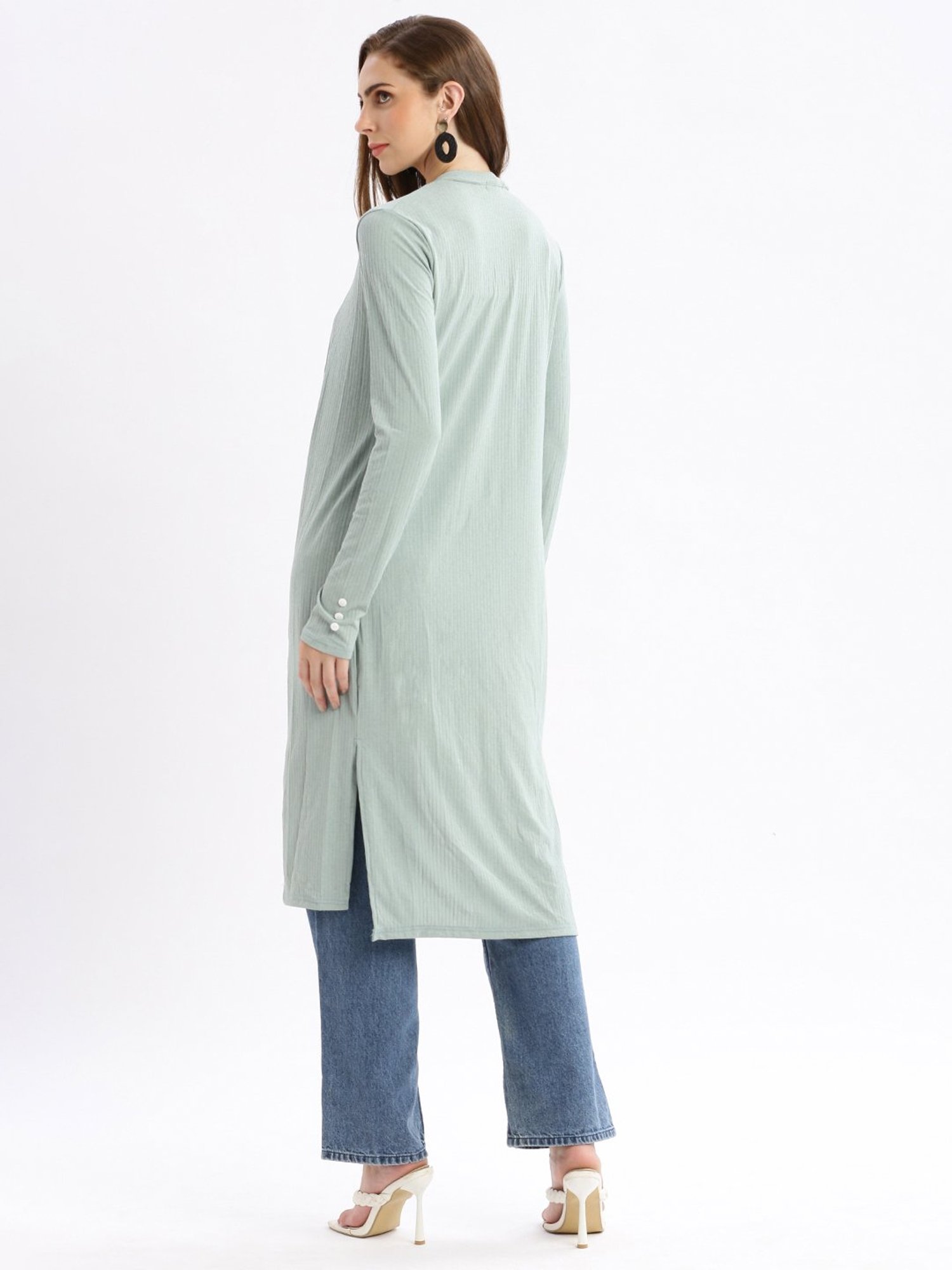 SHOWOFF Sea Green Stripes Long Shrug