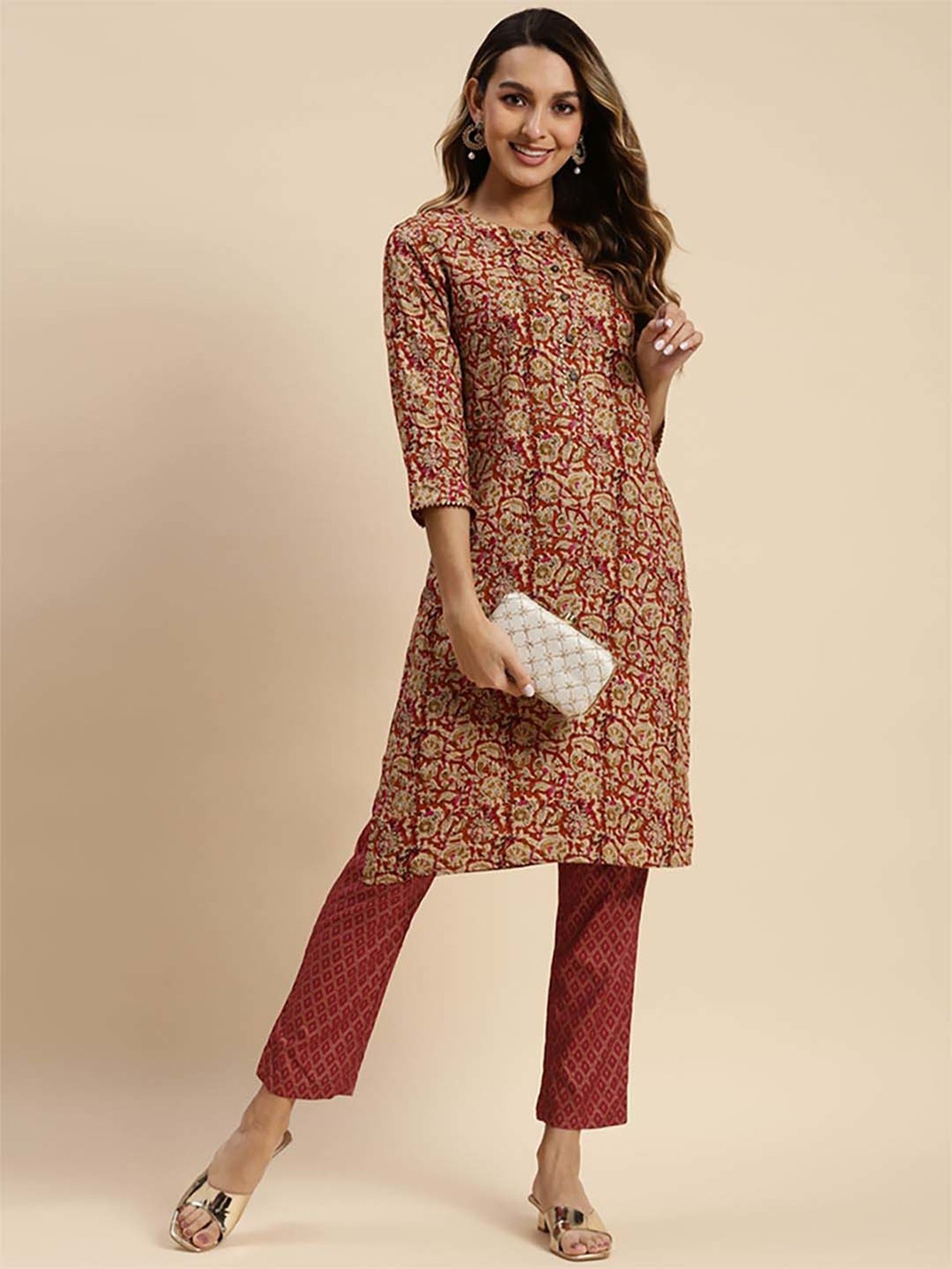 Rangita Maroon Printed Pants