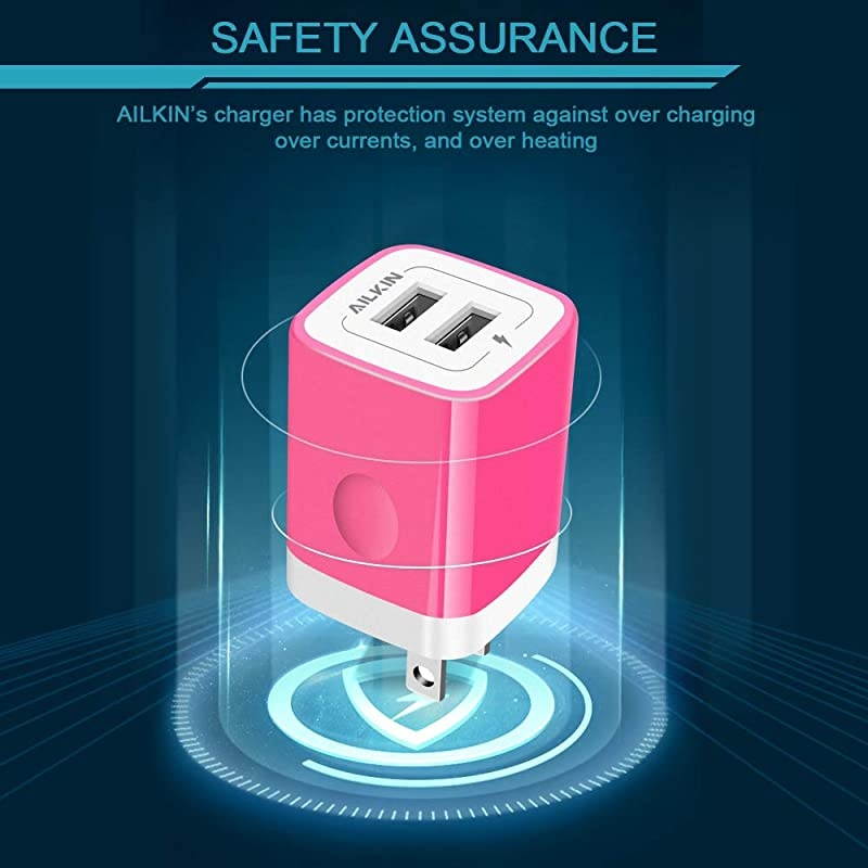 24A Phone USB Charger Plug Fast Charging Dual USB Wall Charger Cube 2Muti Port USB Adapter Power Box Base for Phone XR XS MAX XS iPad Air 2 Samsung Phones USB Charger BlockRose
