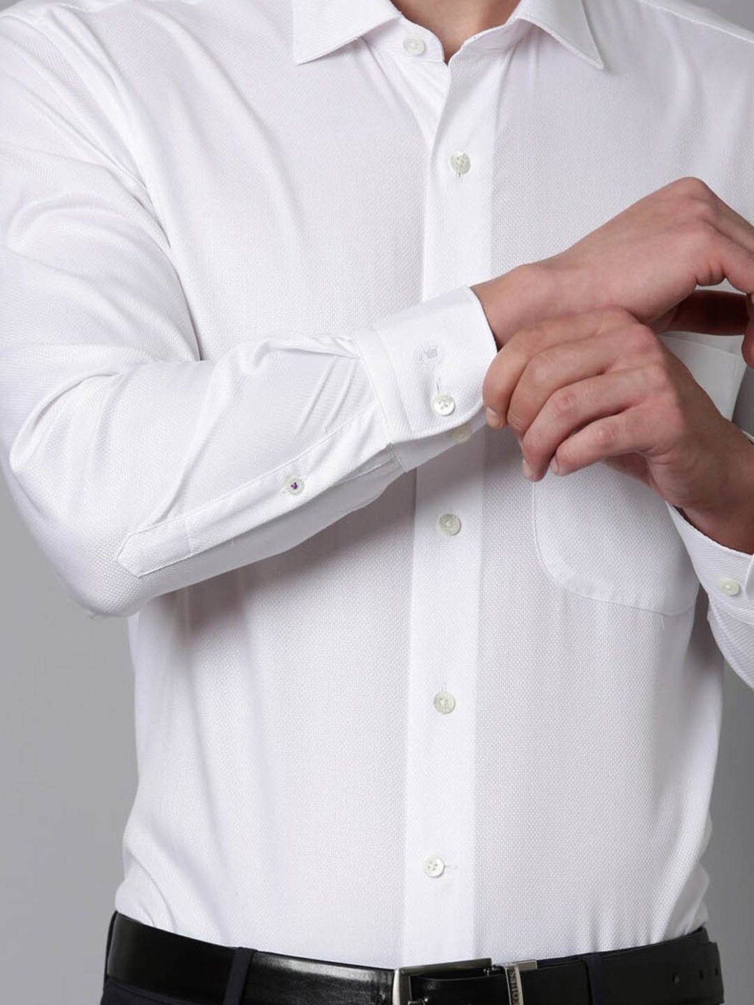 Luxure By Louis Philippe White Cotton Regular Fit Texture Shirt