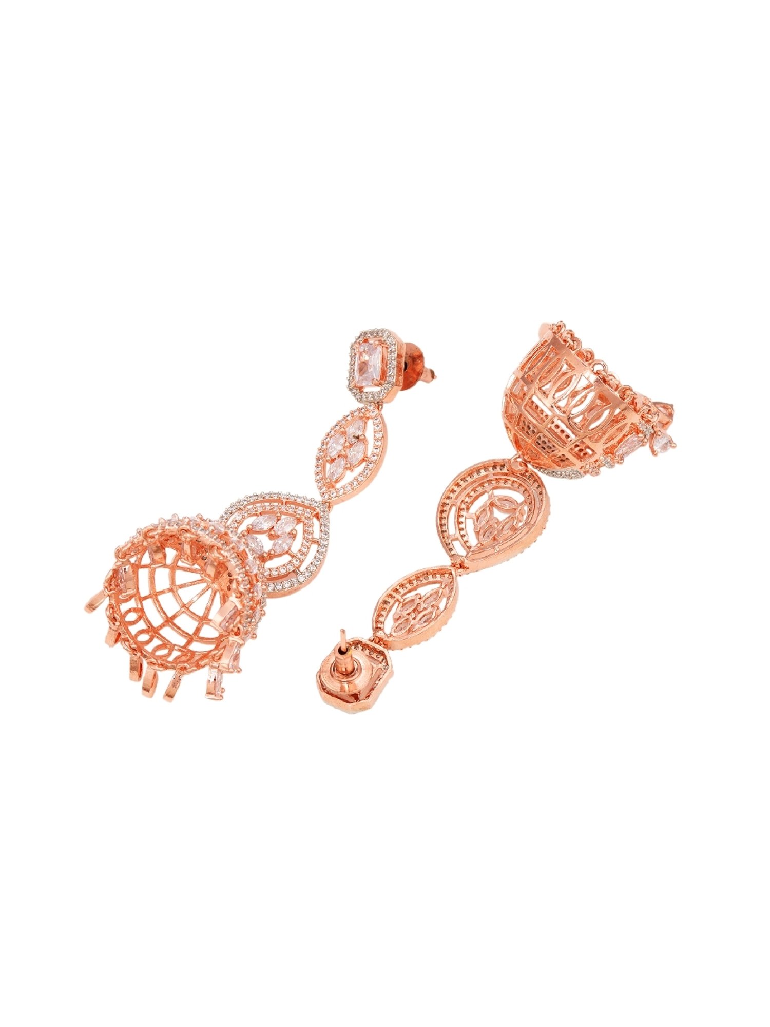 Saraf RS Jewellery Rose Gold AD studded Jhumka Earrings