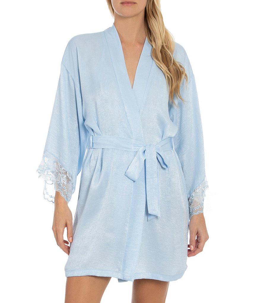 In Bloom by Jonquil Cross Dye Lace & Shimmer Satin Short Wrap Robe
