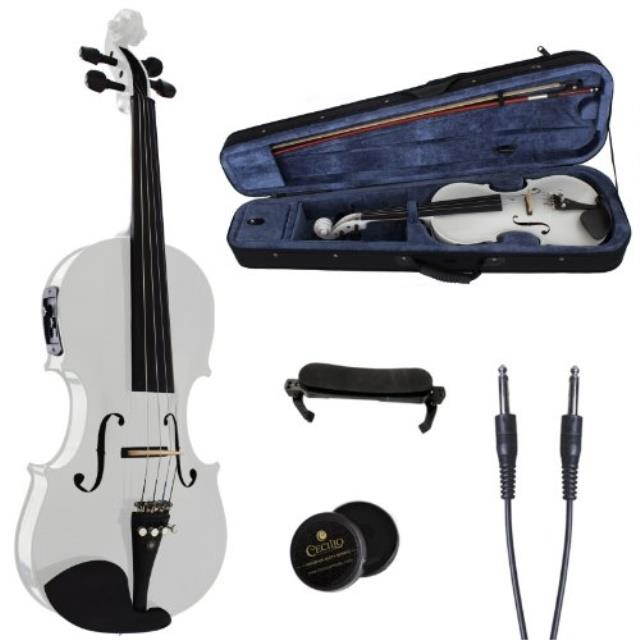 cecilio 4/4 cvnaewhite+sr ebony fitted acoustic/electric violin in pearl white