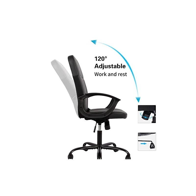 Chair, Mid Back Leather Desk Chair, Computer Swivel Task Chair, Ergonomic Executive Chair with Armrests