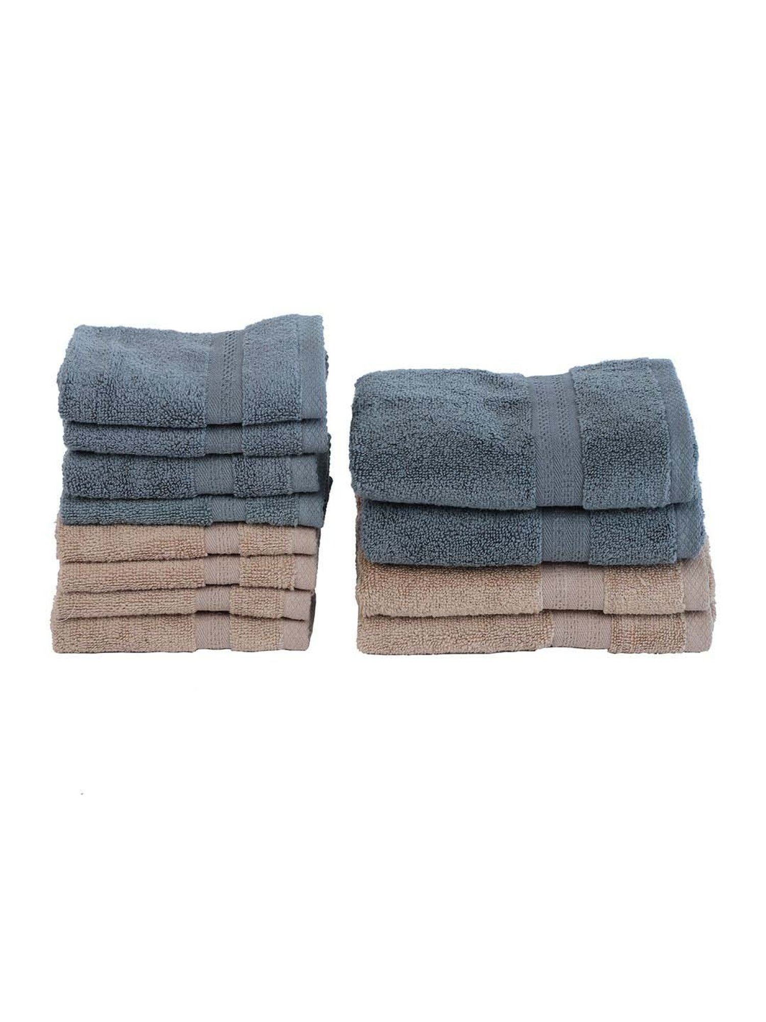 BIANCA [12pc] Zero-Twist 100% Cotton Ultra-Fluffy Towels -4pc Hand, 8pc Face (paradiso)-grey/wheat
