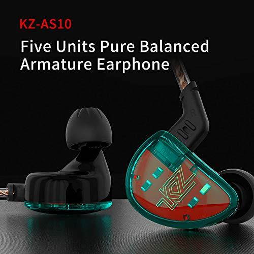 KZ AS10 Earbuds Pure 5 Balanced Armature 5BA Earphone, Musician in Ear Monitor Headphone High Fidelity HiFi Headset (No Microphone, Green)