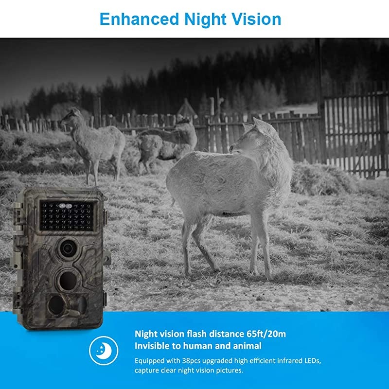 Game Trail Camera 20MP 1080P Fast 0.2S Motion Activated 75ft No Glow Night Vision Waterproof Cam for Wildlife Deer Trail Outdoor Critter Animal Scouting
