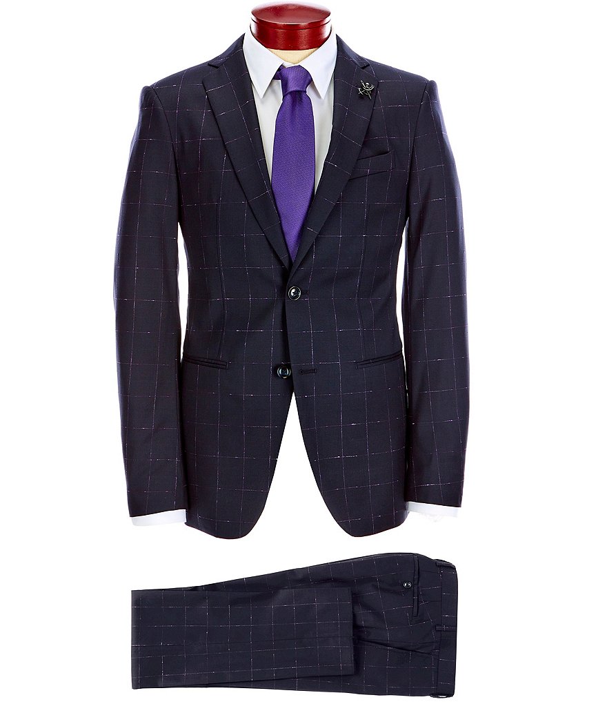 John Varvatos Signature Tailored Slim Fit Windowpane Wool Suit