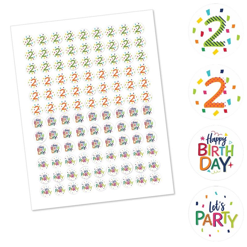 Big Dot of Happiness 2nd Birthday - Cheerful Happy Birthday - Colorful Party Round Candy Sticker Favors - Labels Fit Hershey's Kisses (1 sheet of 108)