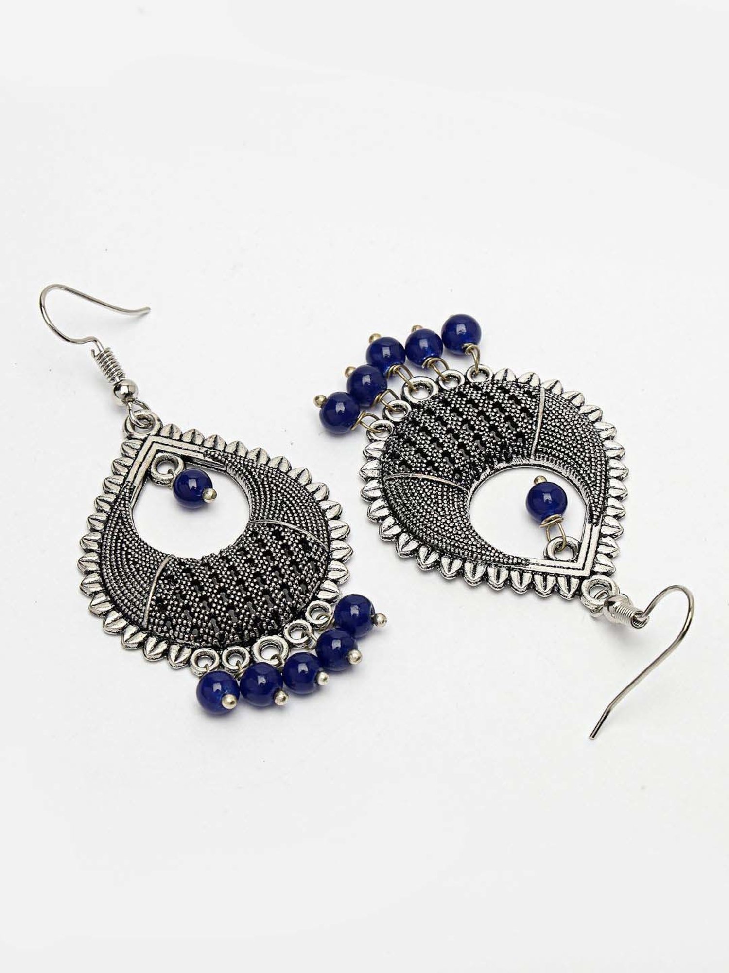 NVR Silver-Plated Artificial Beads German Silver Oxidized Chand Bali Earrings for Women