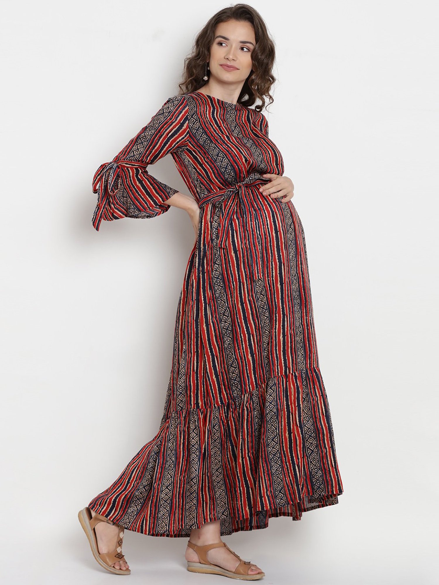 Mine4Nine Red & Black Striped Maternity Dress