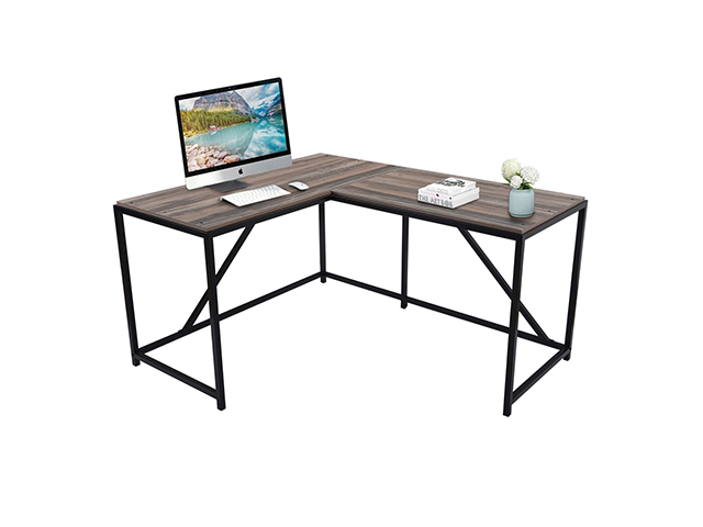 L-Shaped Corner Desk Computer Office Desk Gaming Desk PC Laptop Gaming Table Workstation Modern Style For Home Office Solid Metal Frame With Foot Rest,Walnut,GT51