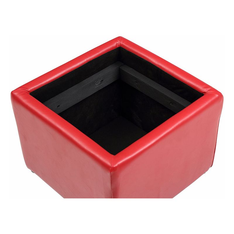 Hodedah 16 Inch Cubed Faux Leather Home Stylish Ottoman with Small Storage for Blankets or Books and Flip Over Serving Table Tray, Red