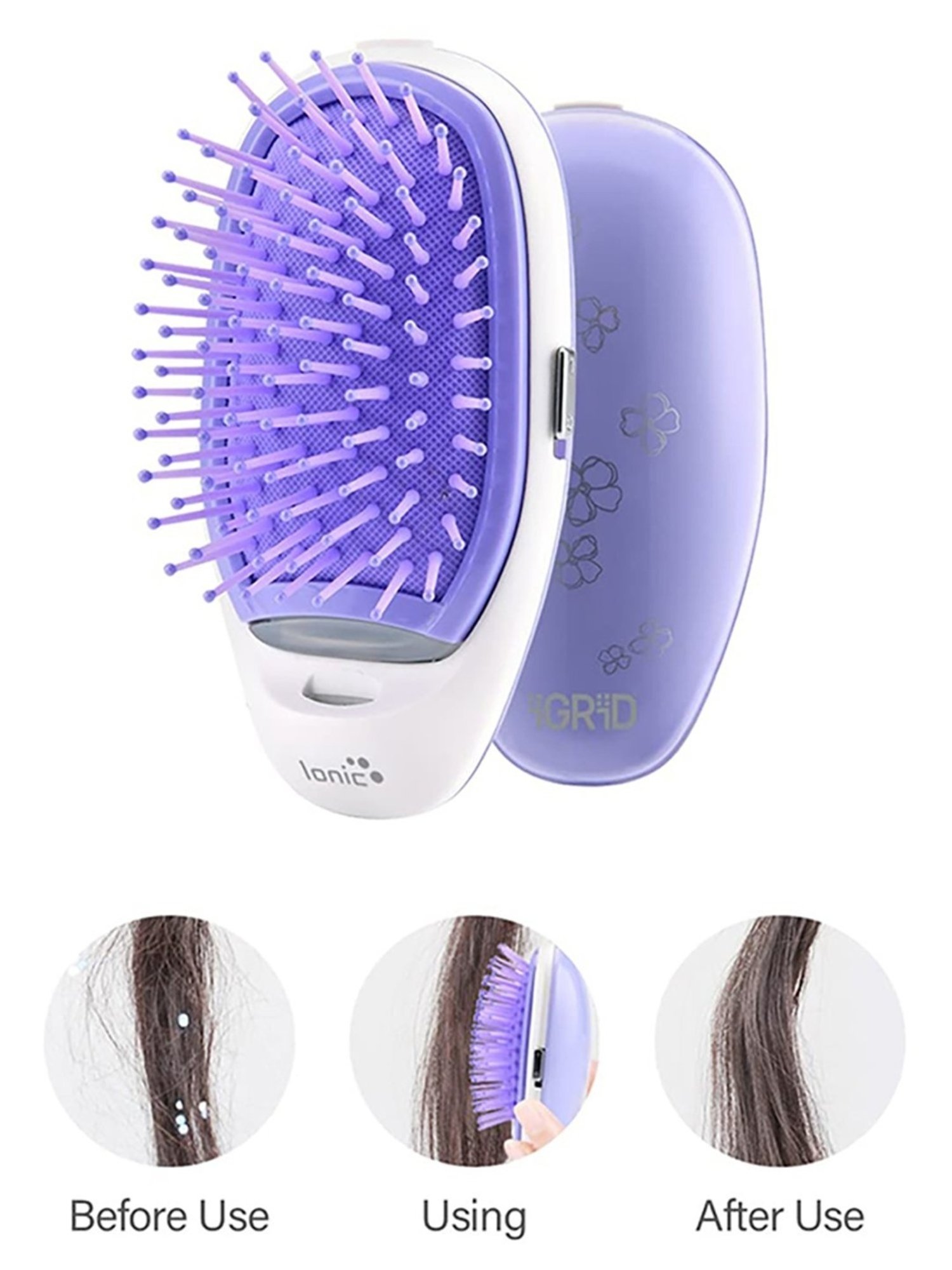 iGRiD IG-3011 Electric Portable Detangling Brush (White and Purple)