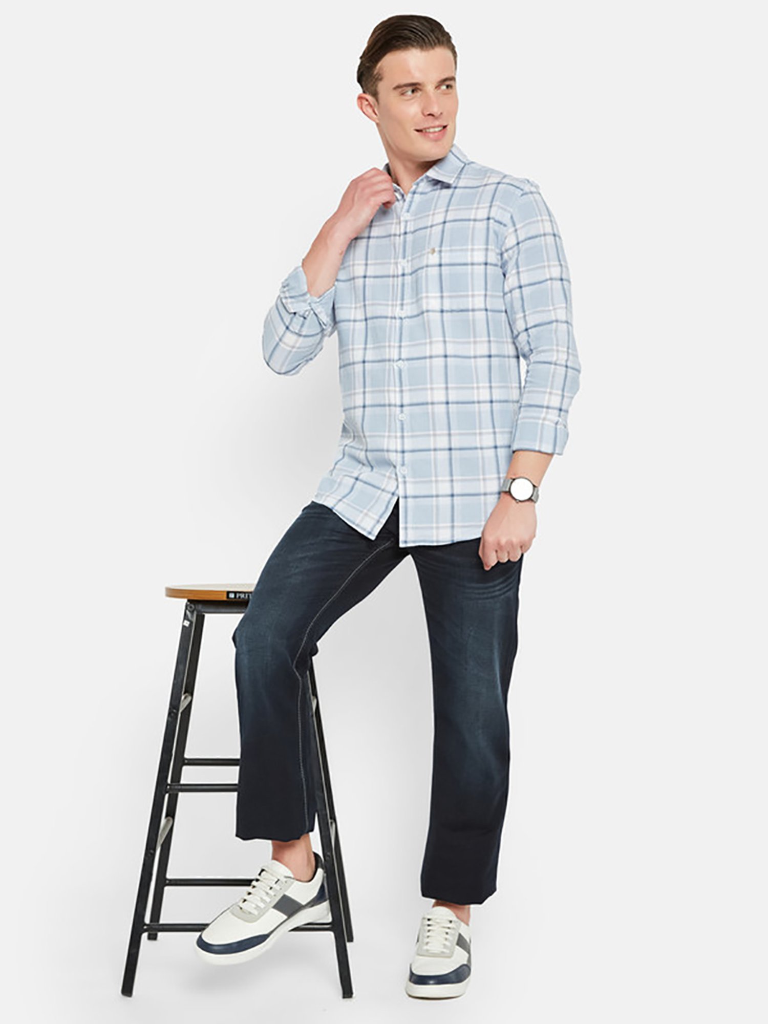 METTLE Blue Regular Fit Check Shirt