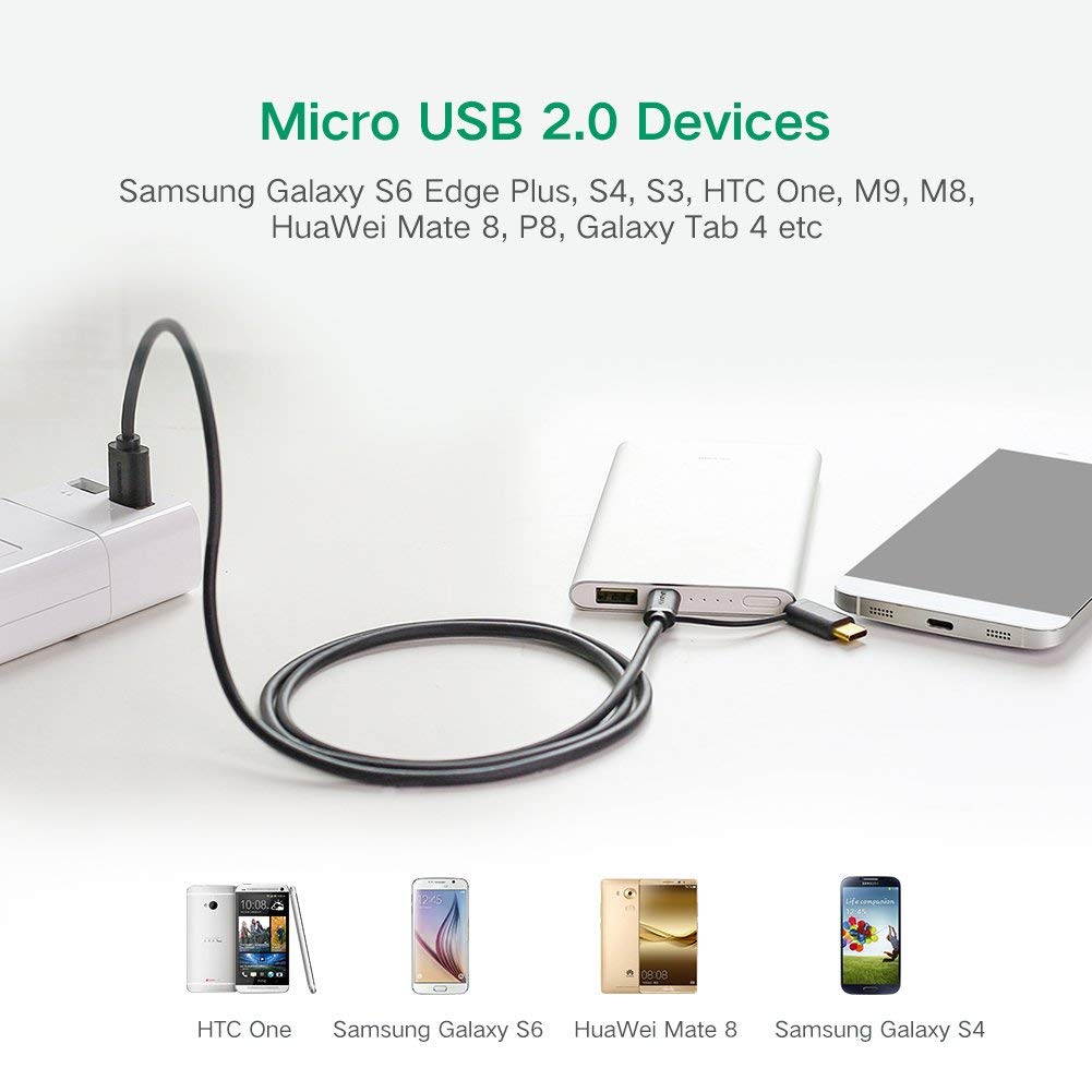 UGREEN Micro USB Type C Cable, Micro USB Cable with USB C Connector 2 in 1 Charging Cable Phone Charger for New MacBook, Google Pixel XL, Samsung, Nexus, LG, Motorola Micro and Type C Smartphone (3FT)