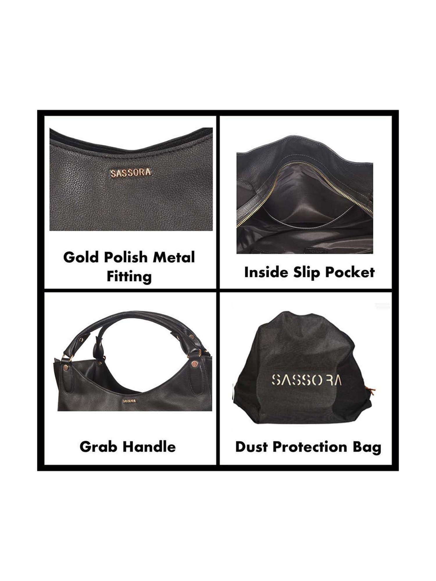 SASSORA Black Solid Medium Handbag